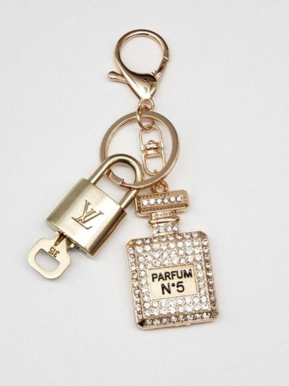 Louis Vuitton Gold Lock 🔒 Authentic LV Key + Unbranded N5 Bottle Bag Charm
